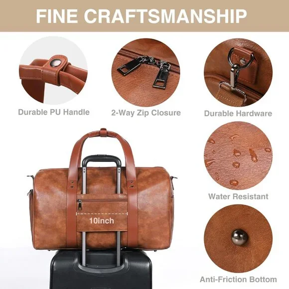 3-in-1 Leather Duffle Bag for Travel with Toiletry Bag and Shoe Compartment, Wee